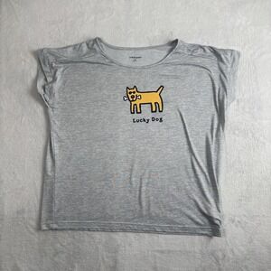 Life Is Good Lucky Dog Sleep Grey Short Sleeve Graphic Shirt Women's Medium